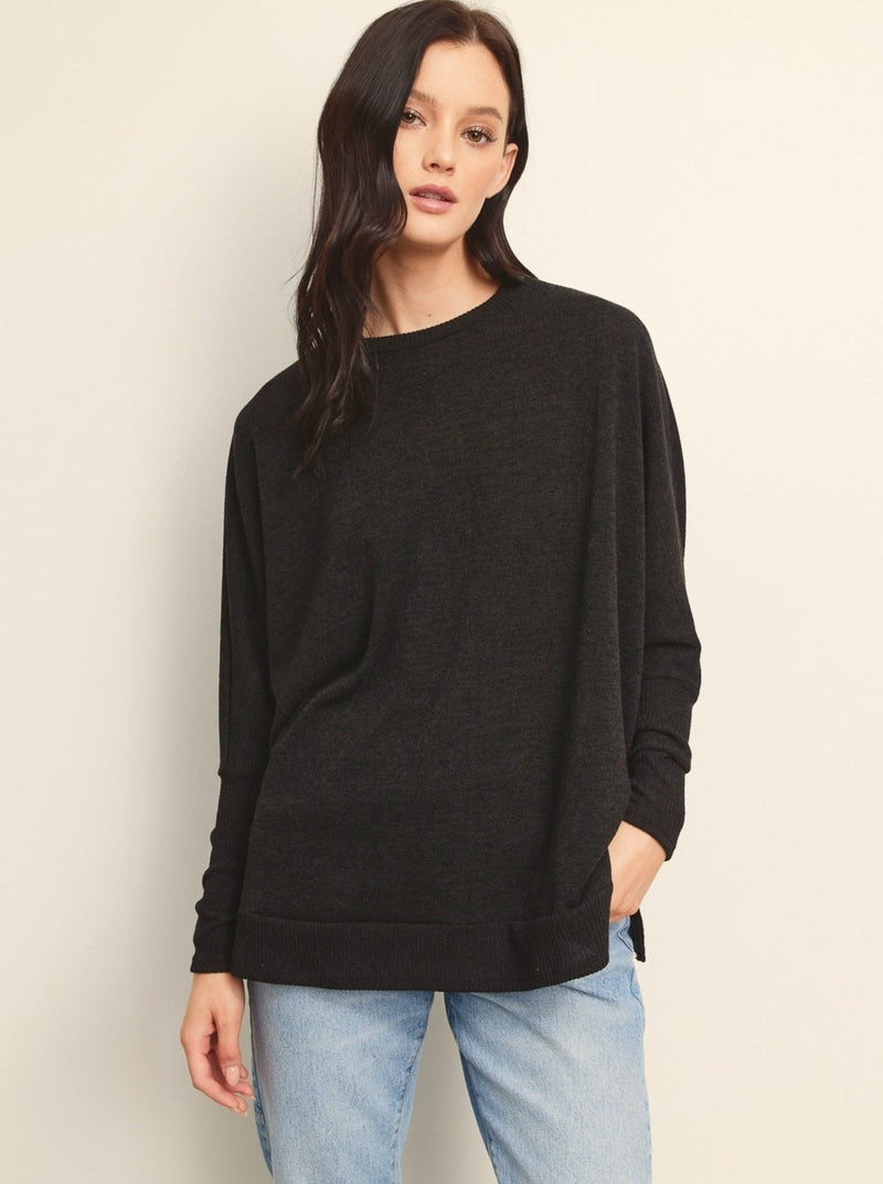 Melange Knit Tunic - black