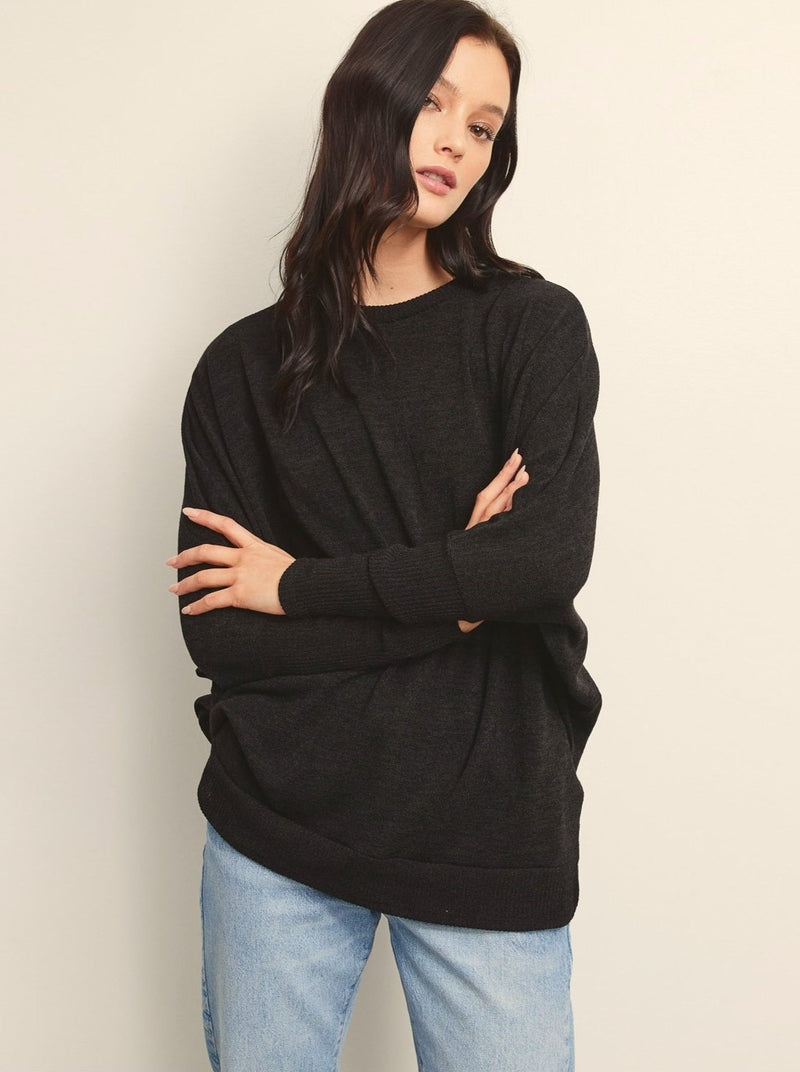 Melange Knit Tunic - black