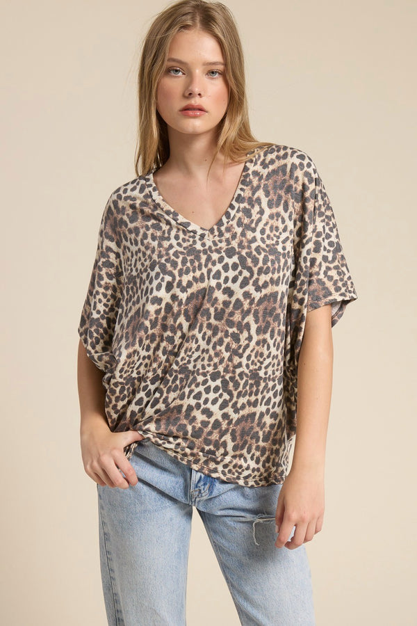 Leopard V-Neck Oversized Top