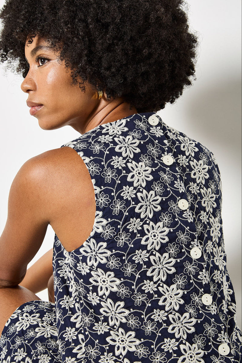Floral Embroidered Cotton Shell Top | Apricot | Ambiance SF
