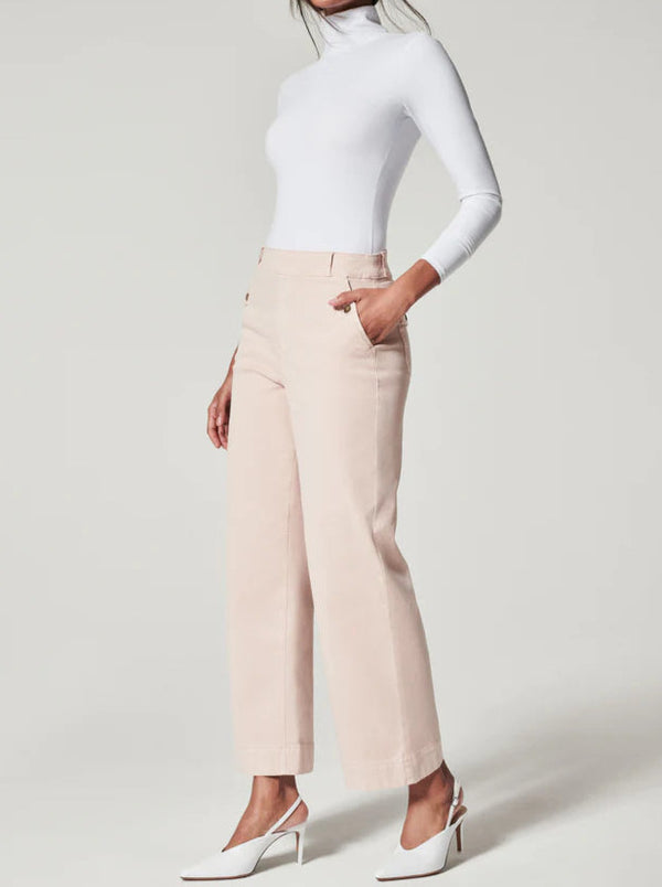 Stretch Twill Cropped Wide Leg Pant - pale pink