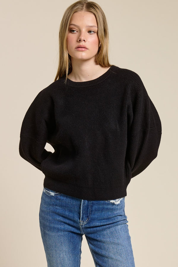 Crew Neck Ribbed Knit Pullover