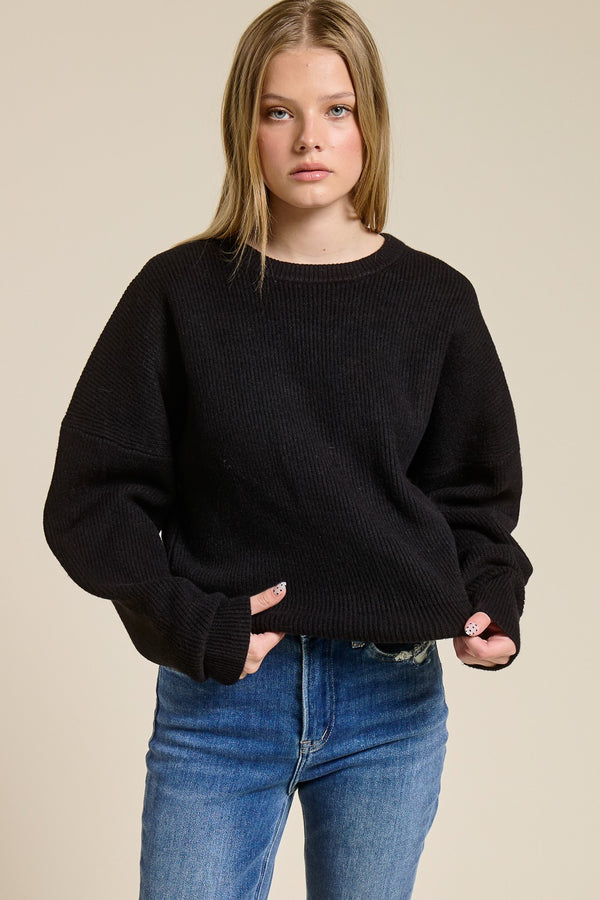 Crew Neck Ribbed Knit Pullover