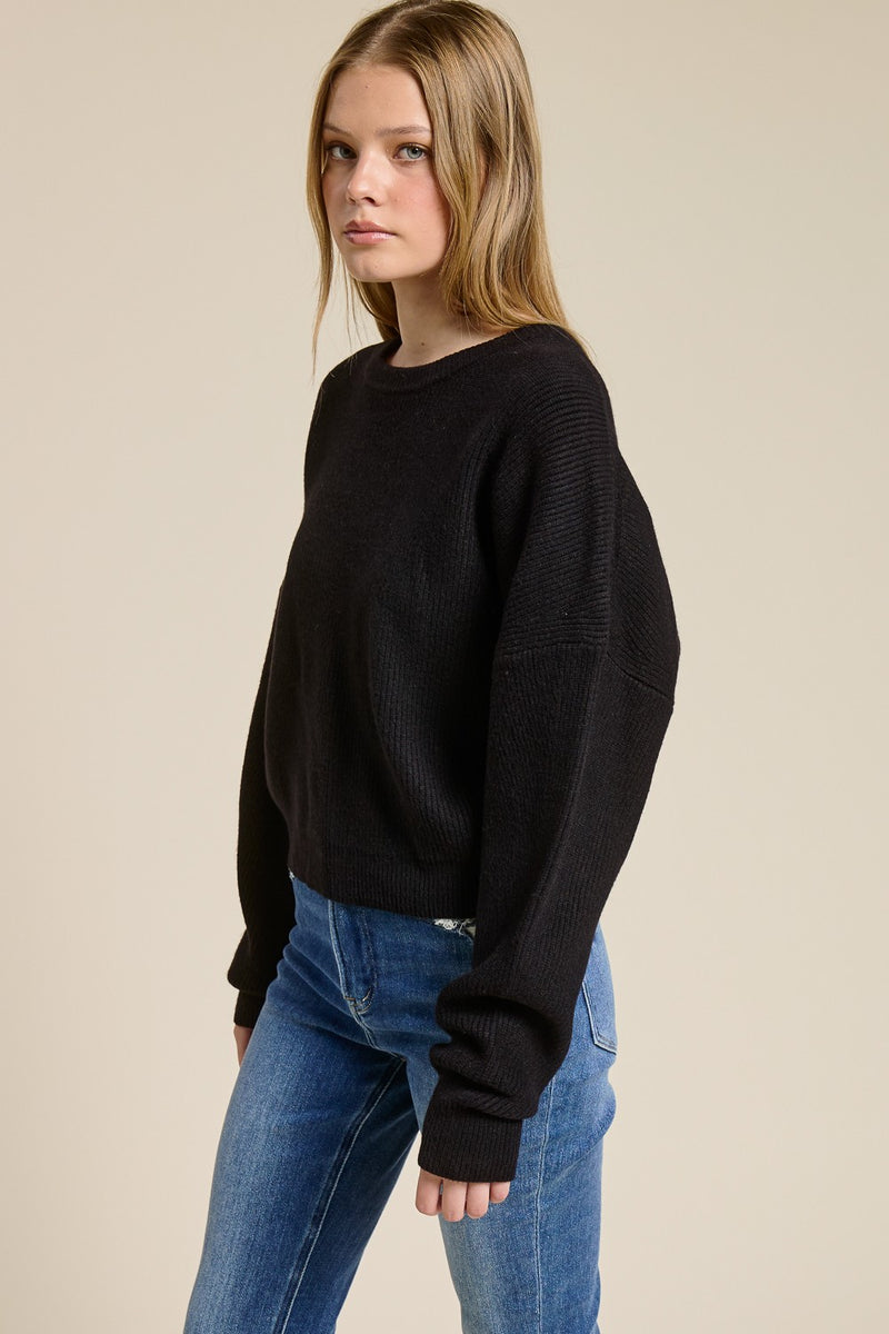 Crew Neck Ribbed Knit Pullover
