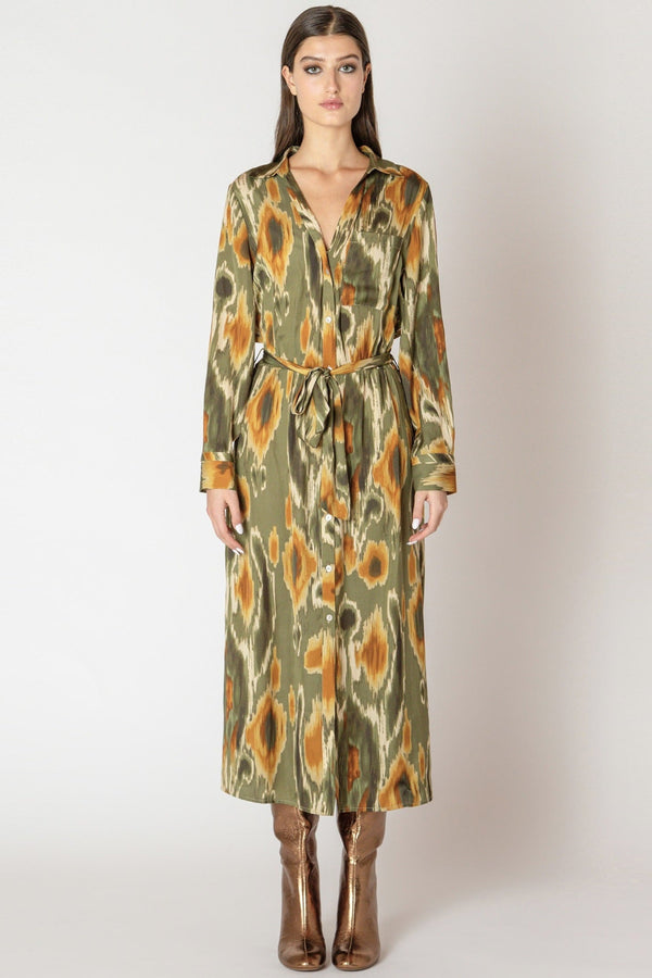 Abstract Belted Shirt Dress