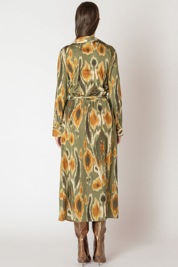 Abstract Belted Shirt Dress