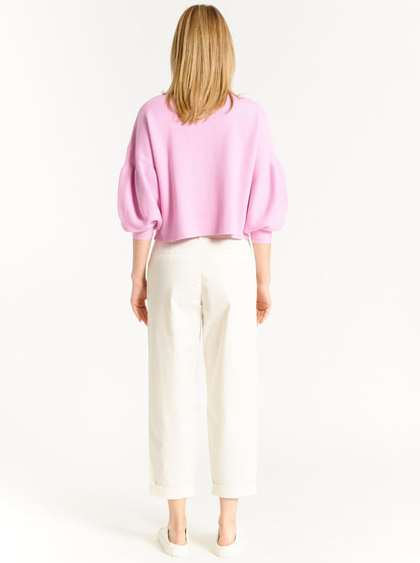 Dramatic Balloon Sleeve Pullover Sweater - fondant pink