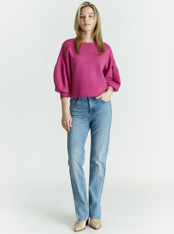 Dramatic Balloon Sleeve Pullover Sweater - rose violet