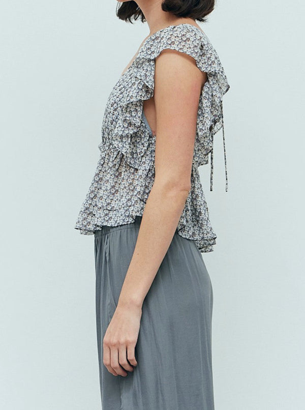 Floral Print Ruffled Crop Blouse