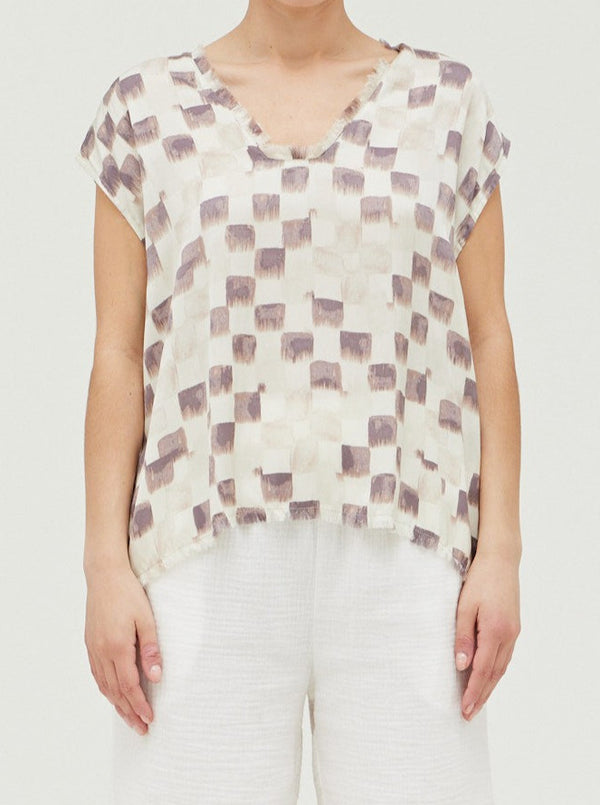 Satin Check Print Blouse