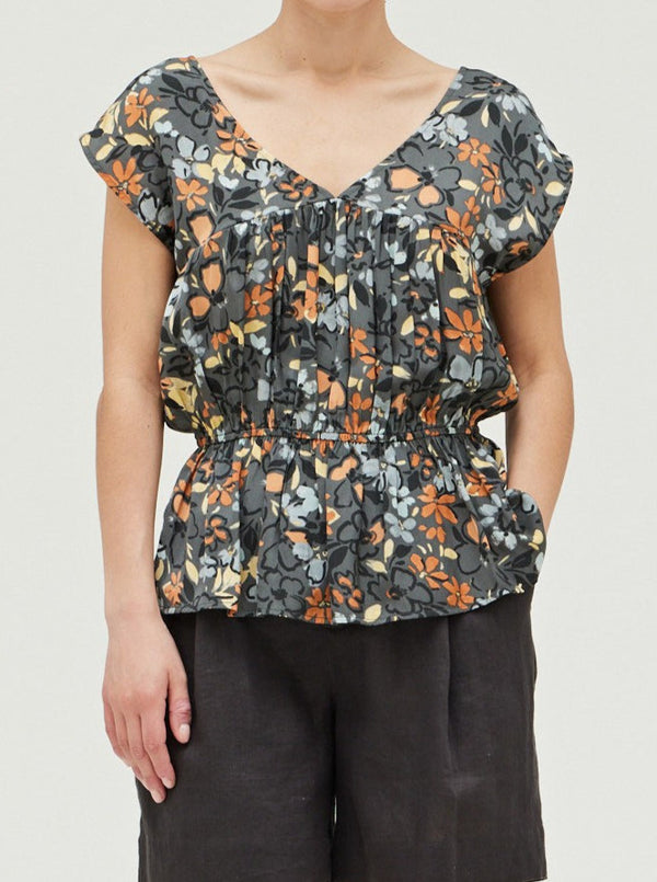 Shirred Printed Blouse