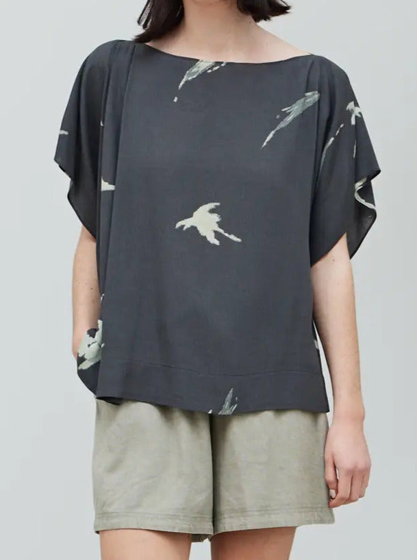 Pleat Shoulder Wisp Print Blouse