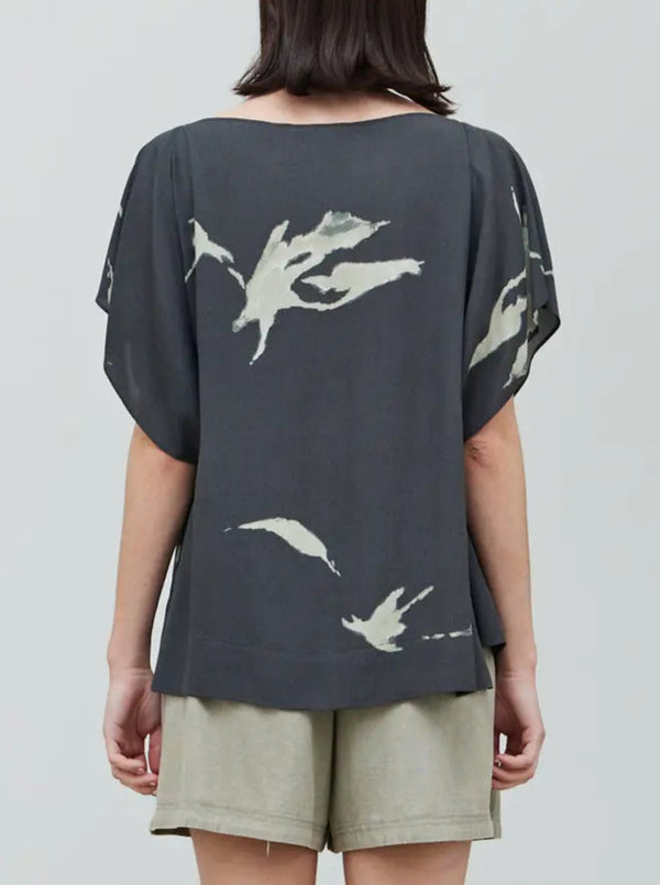 Pleat Shoulder Wisp Print Blouse