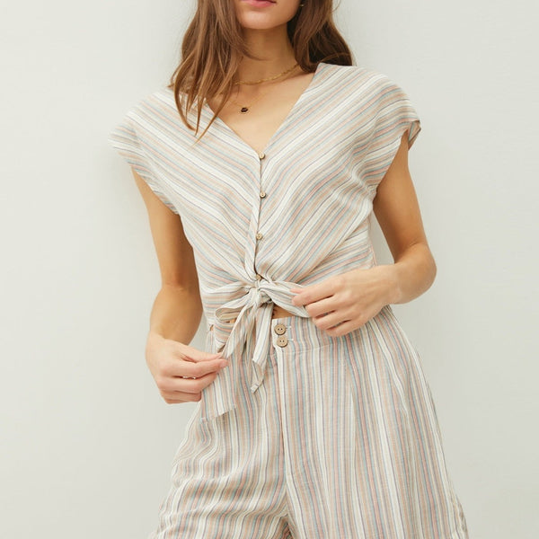 Ellison Striped Linen Pants - Taupe/Cream