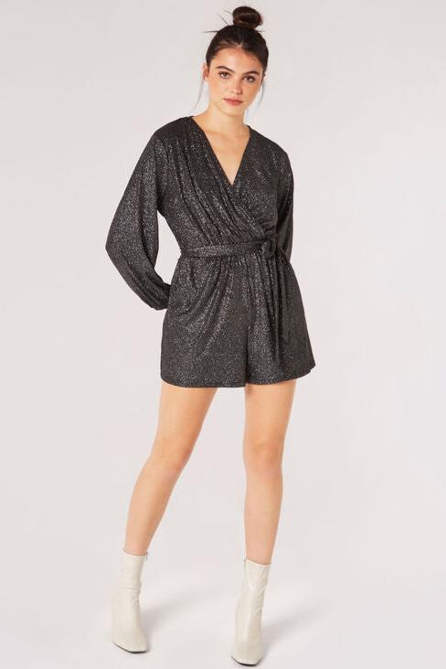 Metallic Shimmer Wrap Romper