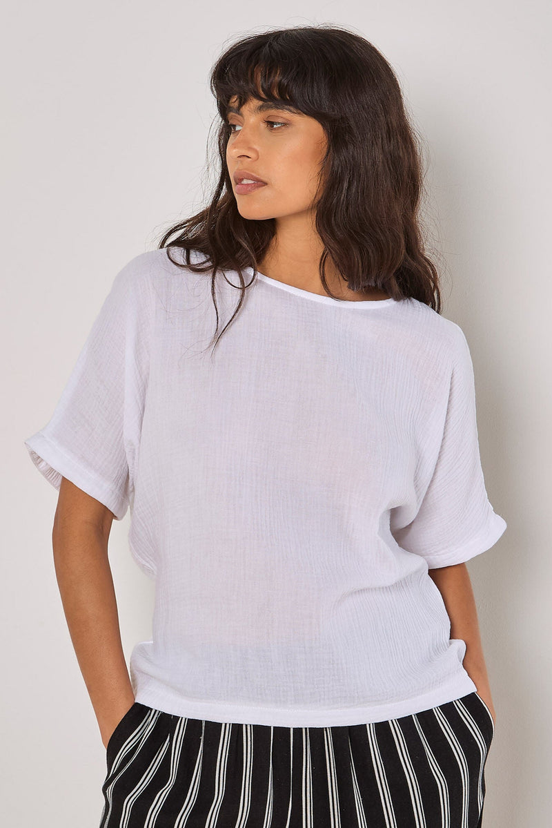 Textured Cotton Button Back T-Shirt