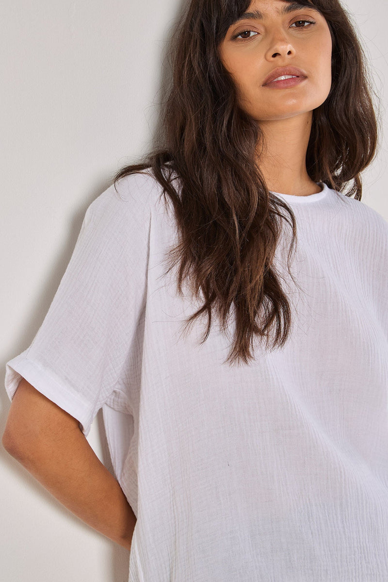 Textured Cotton Button Back T-Shirt