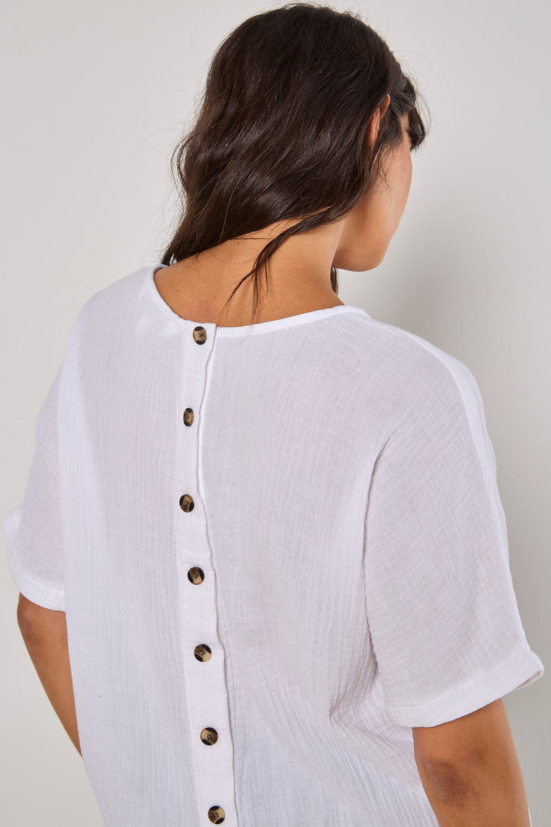 Textured Cotton Button Back T-Shirt