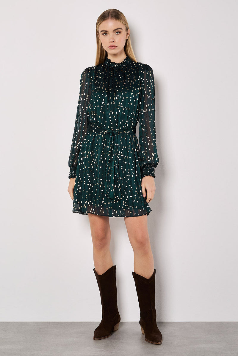 Gold Foil Spot Self-Stripe Mini Dress