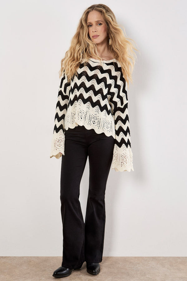 Chevron Scallop Edge Sweater