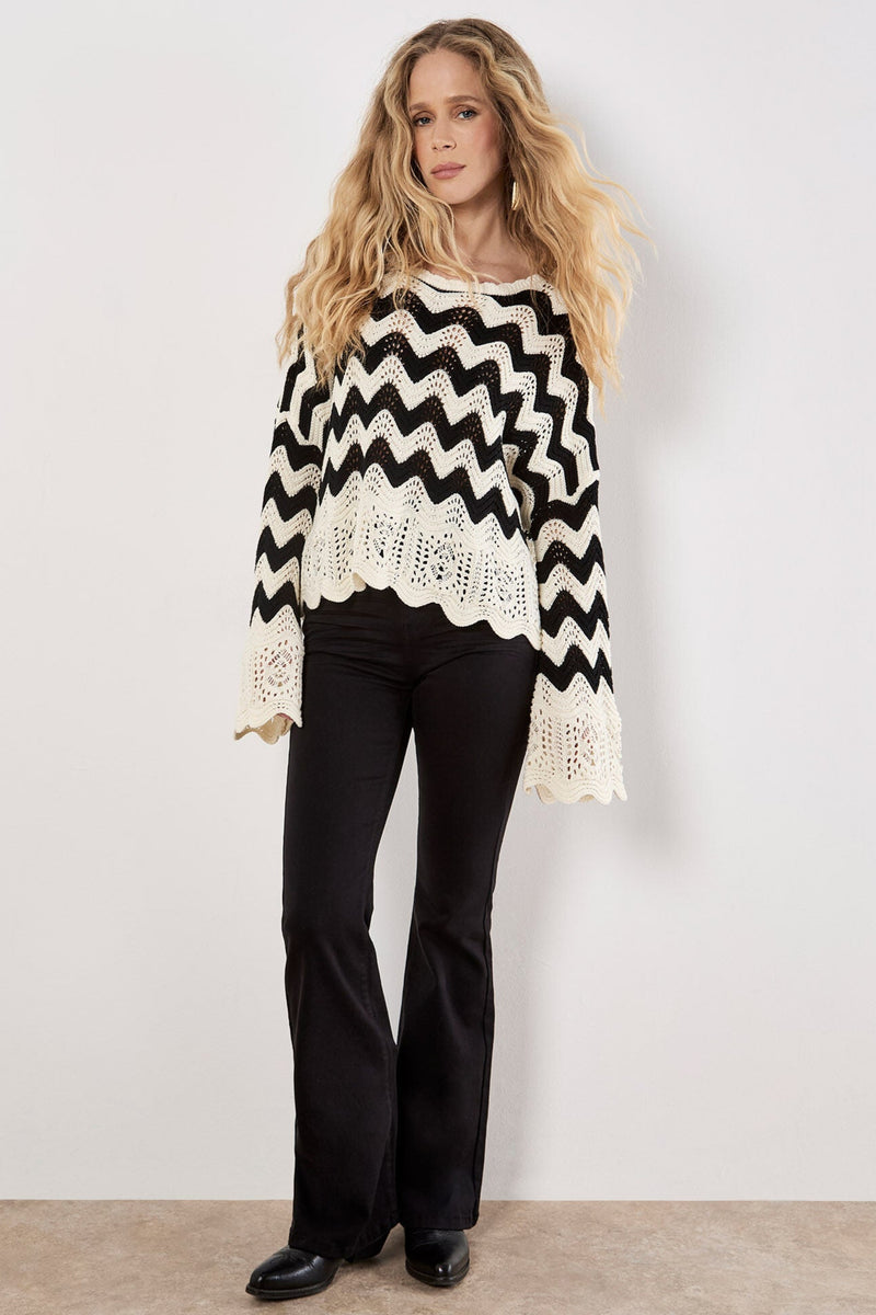 Chevron Scallop Edge Sweater