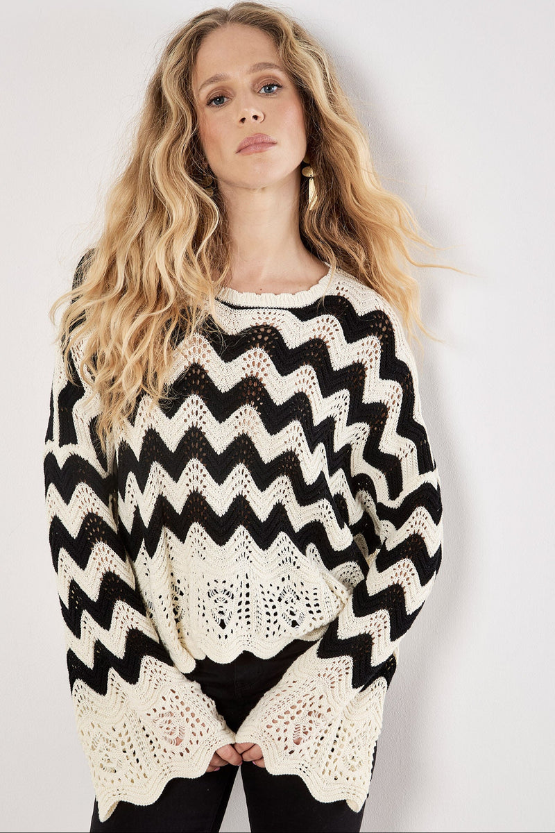 Chevron Scallop Edge Sweater