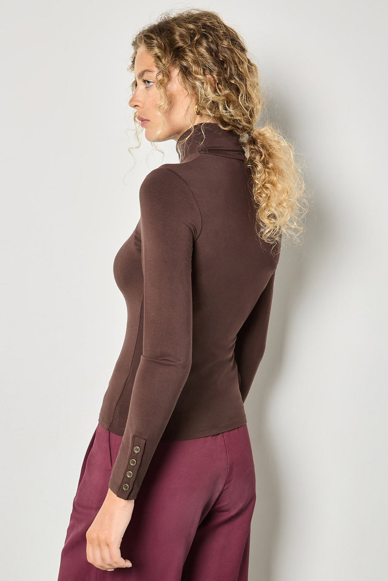 Turtleneck Button Cuff Top