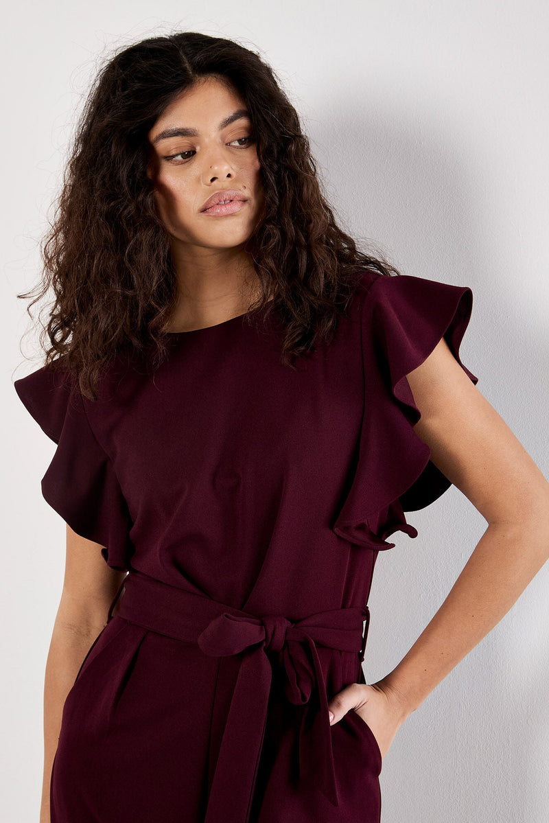 Ruffle Sleeve Jersey Jumpsuit