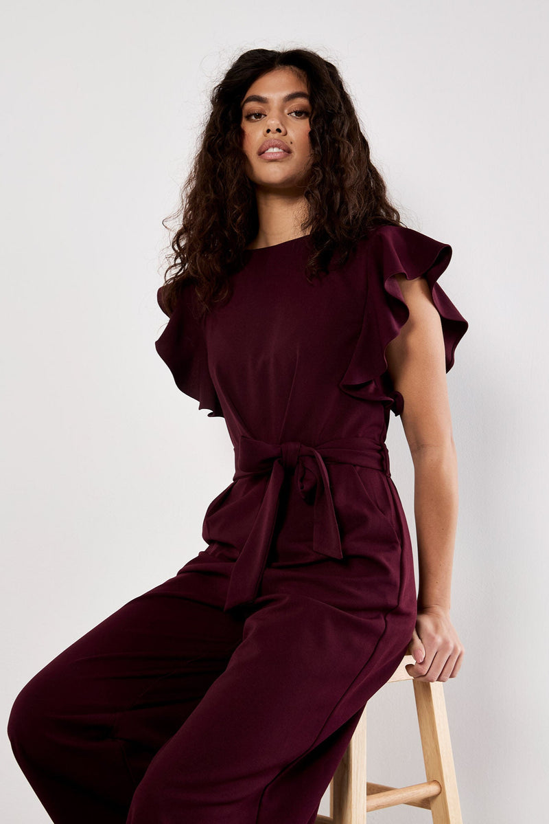 Ruffle Sleeve Jersey Jumpsuit
