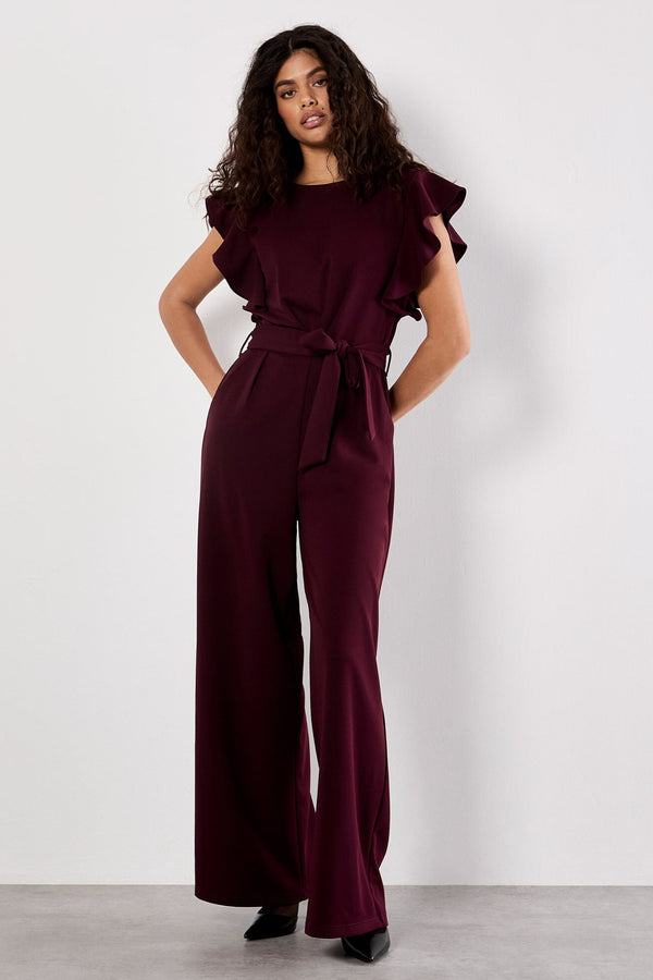 Ruffle Sleeve Jersey Jumpsuit