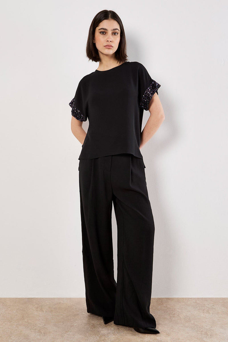 Sequin Trim Chiffon Layered T-Shirt