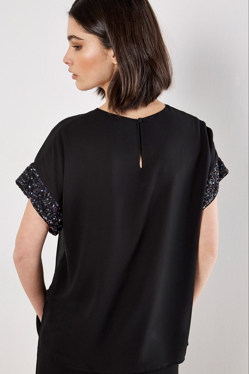 Sequin Trim Chiffon Layered T-Shirt