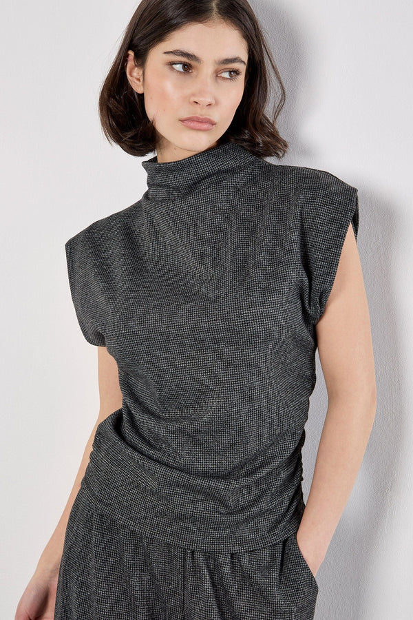 Mini Houndstooth High Neck Ruched Top