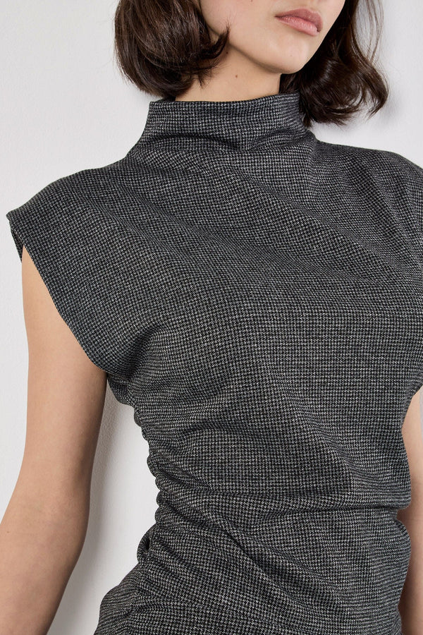 Mini Houndstooth High Neck Ruched Top