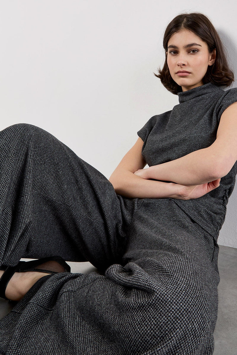 Mini Houndstooth Wide Leg Trousers