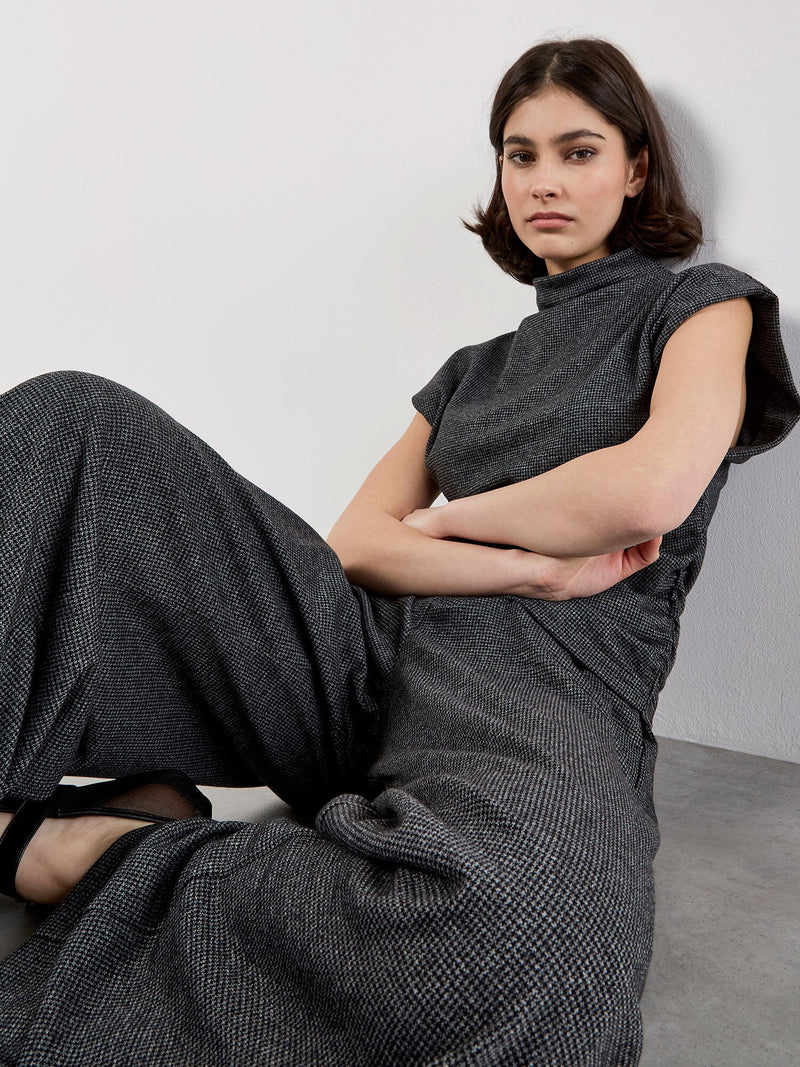 Mini Houndstooth High Neck Ruched Top