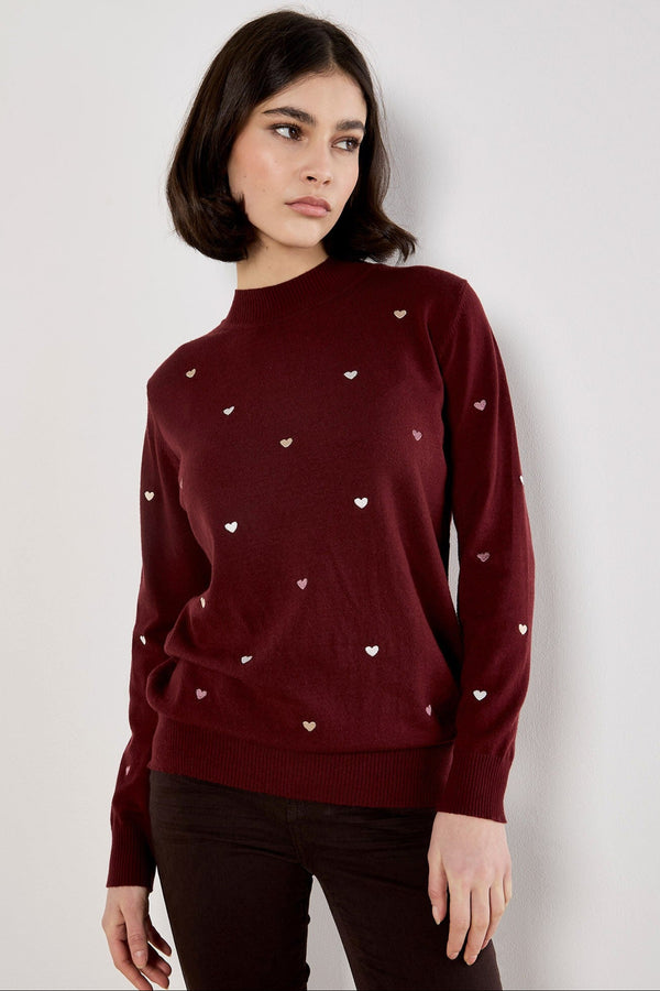 Embroidered Hearts Fine Knit Sweater