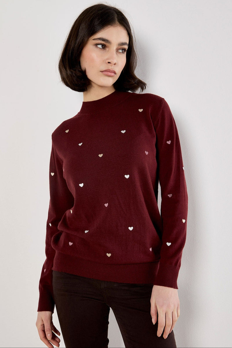 Embroidered Hearts Fine Knit Sweater