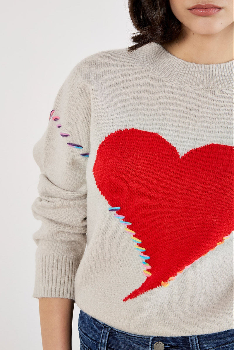 Colorful Stitch Heart Jumper
