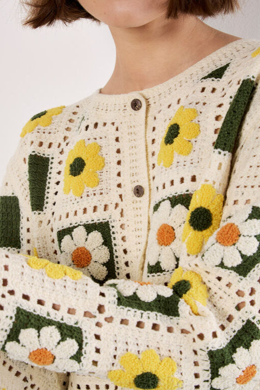 Patchwork Daisy Crochet Cardigan