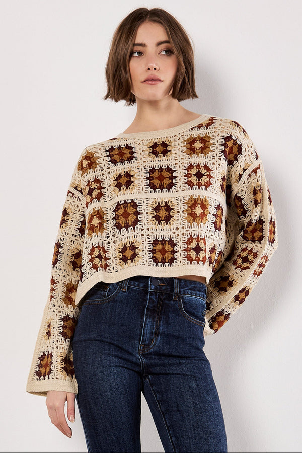 Crochet Squares Cropped Pullover