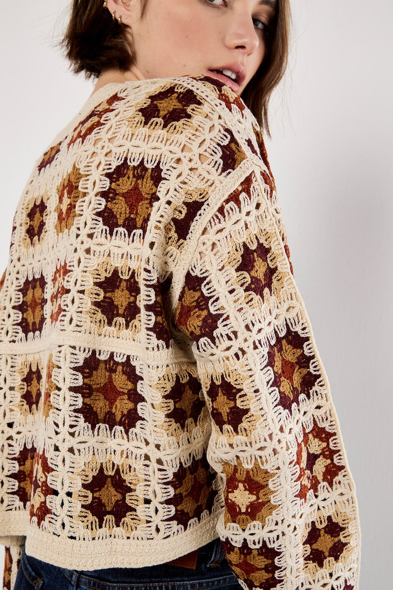 Crochet Squares Cropped Pullover