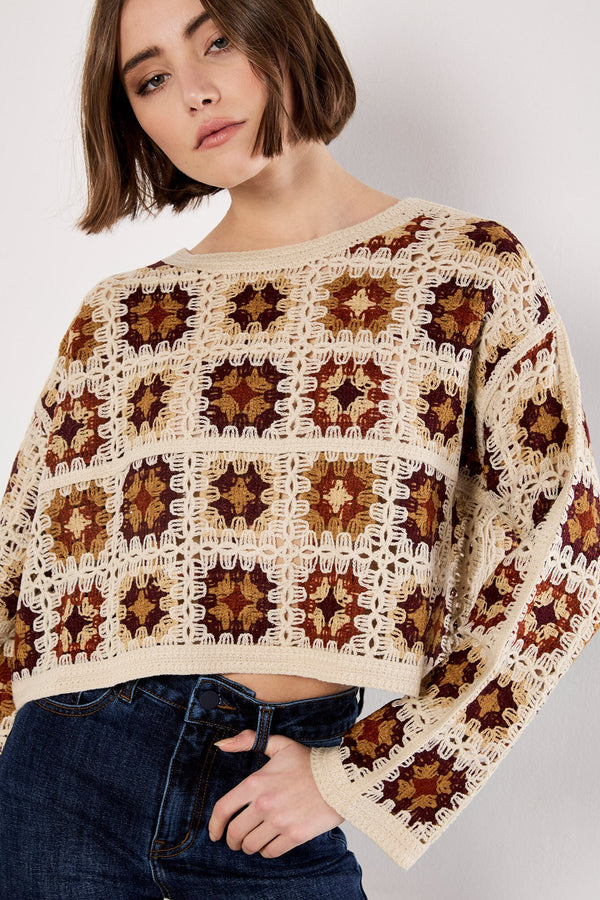 Crochet Squares Cropped Pullover