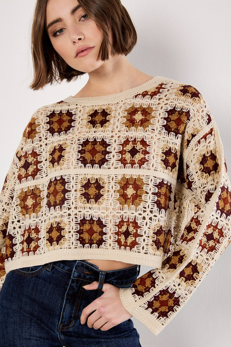 Crochet Squares Cropped Pullover