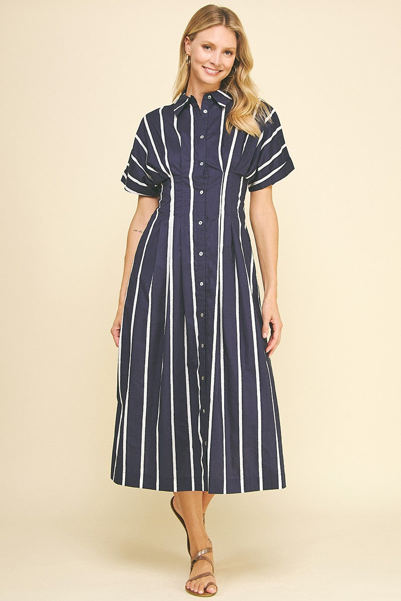 Pleated Button Down Midi Dress