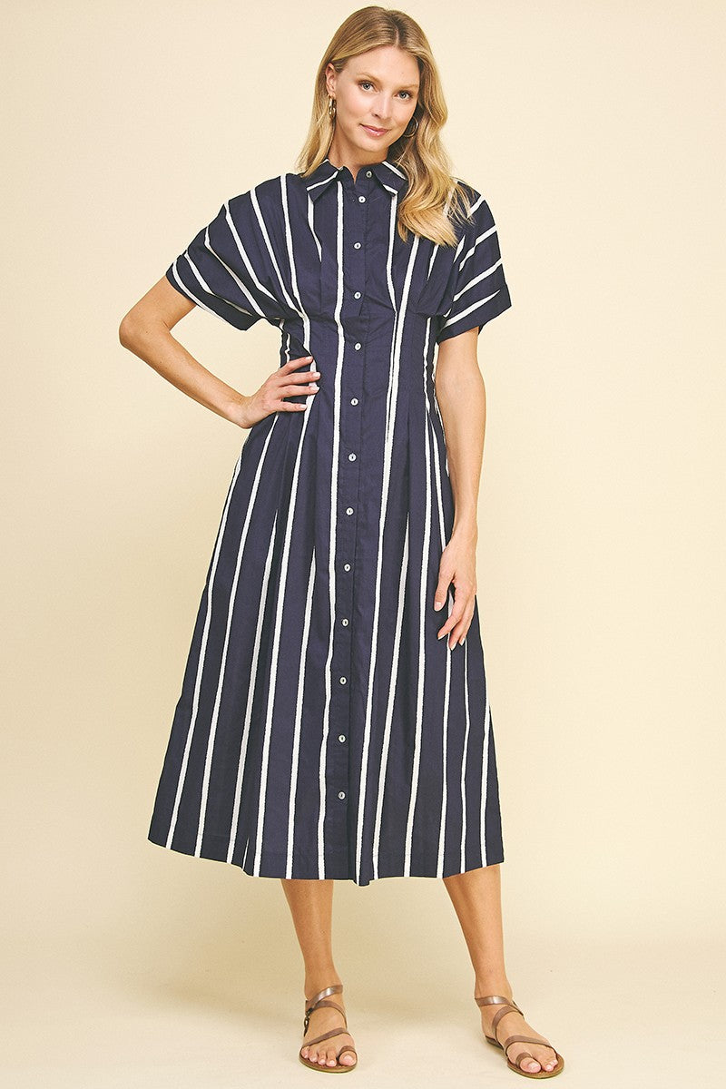 Pleated Button Down Midi Dress