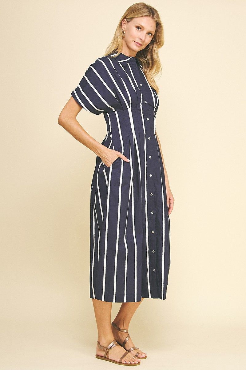 Pleated Button Down Midi Dress