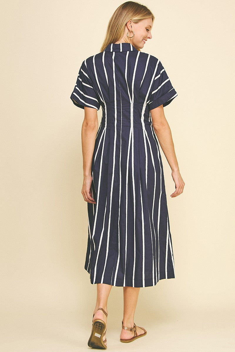 Pleated Button Down Midi Dress