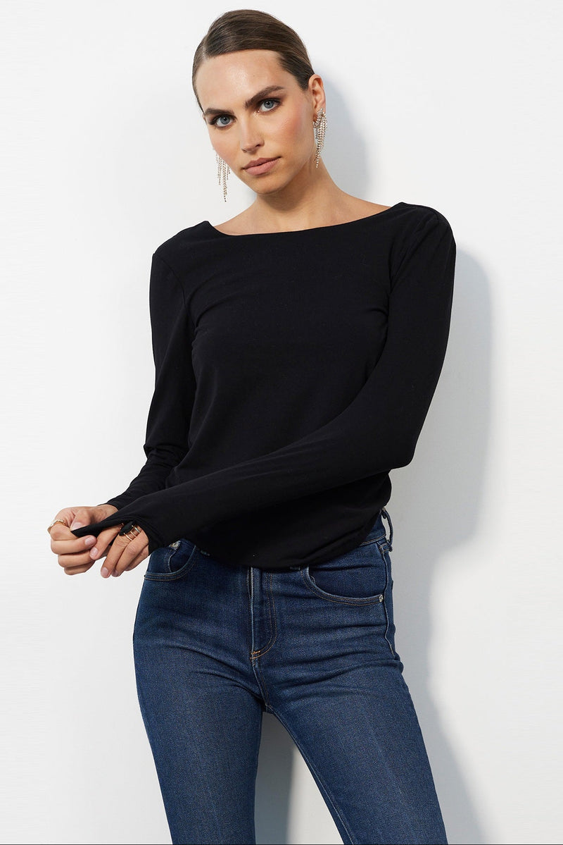 Long Sleeve Open Cowl Back Top | Bobi | Ambiance SF