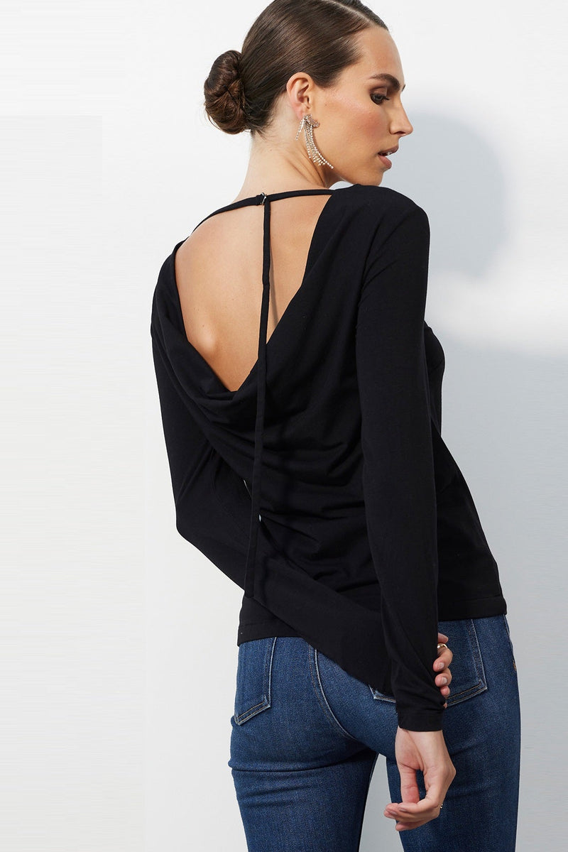 Long Sleeve Open Cowl Back Top | Bobi | Ambiance SF